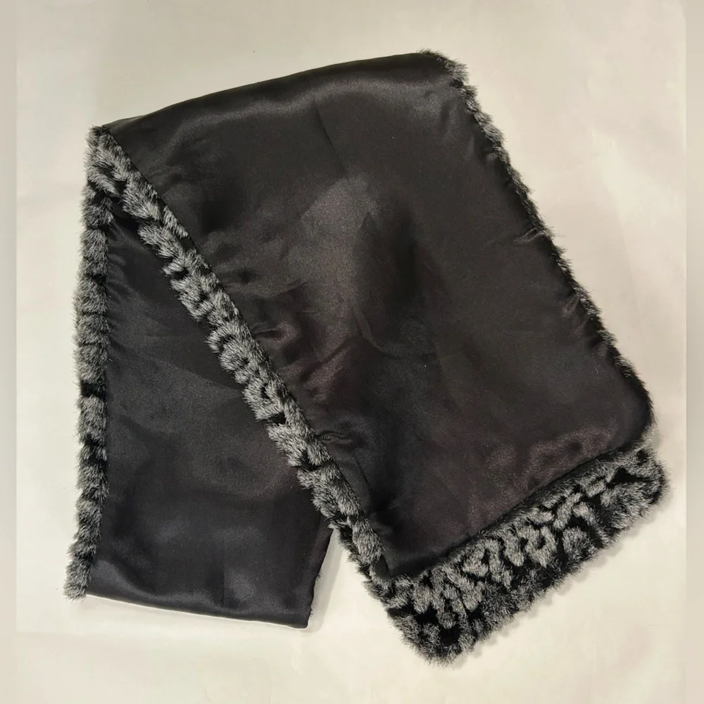 BEN BERGER Luxury Collection Soft Snuggly Faux Fur Gray Black Print Scarf Stole - Picture 11 of 12